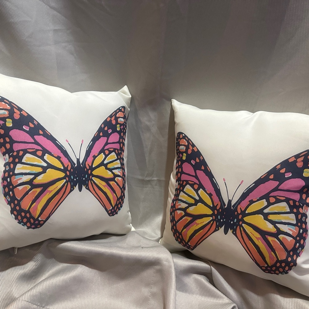 2 new outdoor butterfly pillows